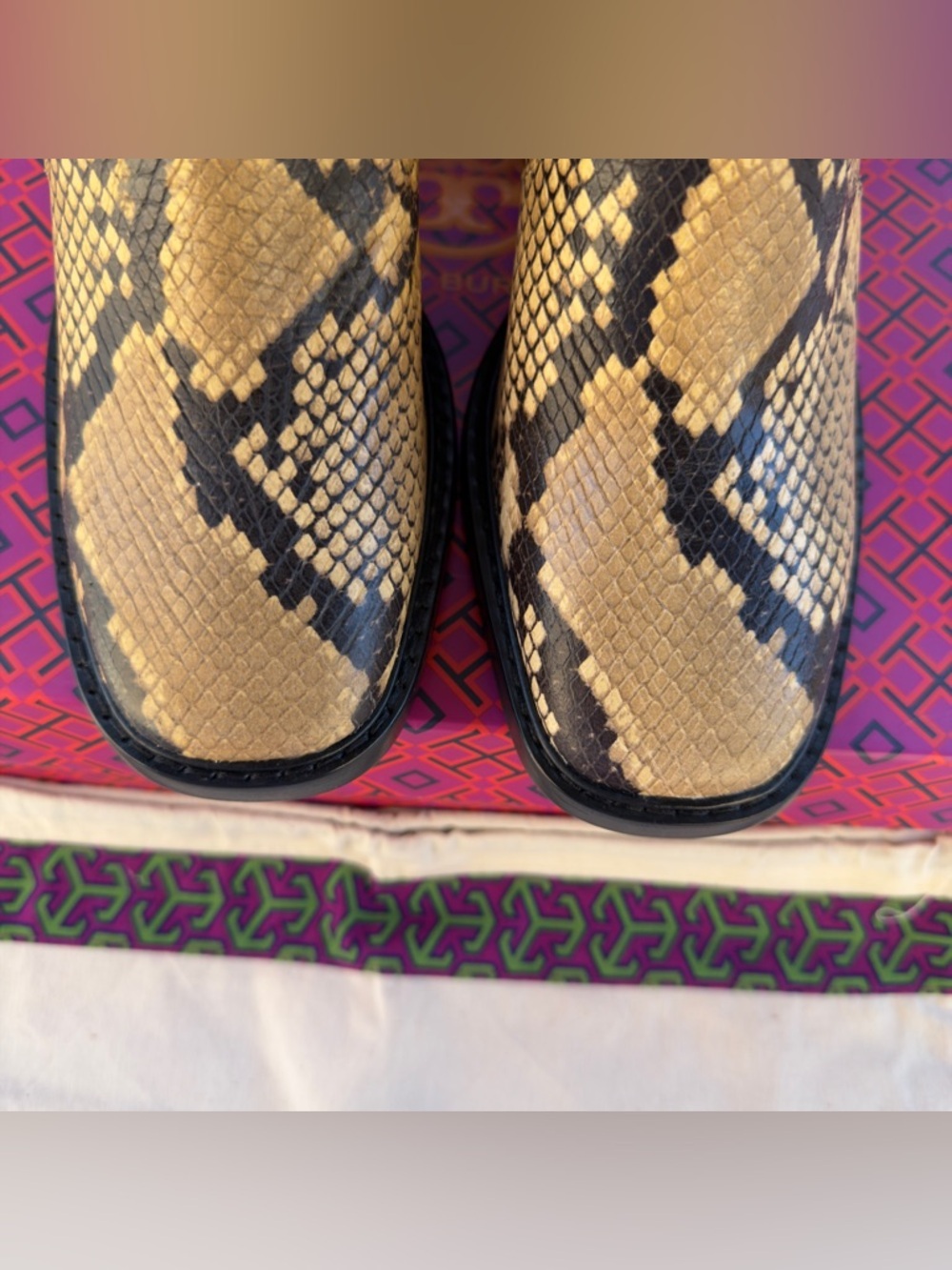 Tory Burch ROCCIO Snake Print Leather Western Ankle Heel Boots 7.5 NEW $595 - Picture 5 of 12